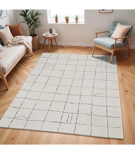 Livabliss Santa Rosa Geometric Rug - Scandi Area Rugs Living Room 160x213 Cm Dining Kitchen Neutral Abstract Rug Patterned Rugs Boho Style Easy Care Pile Large Ivory And Blue Medium  262608735