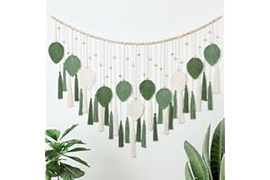 Dremisland Makrama, wiszący, liść, frędzle, duży gobelin z drewnianym koralikiem, boho, ręcznie robiony, tkany gobelin, bawełna, dekoracja ścienna, dekoracja do sypialni, salonu, mieszkania, tło, 130