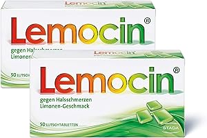 ‎INKSLAND Lemocin Halsschmerztabletten - Lutschtabletten mit Limonengeschmack für Erwachsene und Kinder ab 5 Jahren - bei Beschwerden im Hals-und Rachenraum schmerzstillend und entzündungshemmend - 2x50 Stück