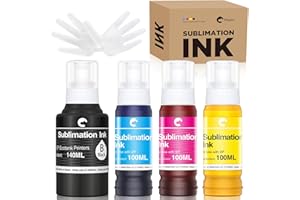Hiipoo 440ML Sublimation Ink Refilled Bottles Compatible for ET2400 ET2720 ET2760 ET2750 ET4800 ET-2800 ET-2803 ET-2850 Inkjet Printers Heat Press Transfer on Mugs T-Shirts, 1BK/1C/1Y/1M