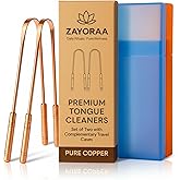Zayoraa Pure Copper Tongue Cleaner Set of 2 with Travel Cases | Ayurvedic Tongue Scraper | Antimicrobial, Fights Bad Breath, 