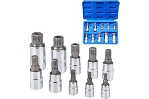 Profiwoab 10 PCS XZN Triple Square Spline Bit Socket Set,M4-M18 Allen Key Socket Multiple Teeth, Multi Tooth Socket Set with Storage Case,for Torque Wrench, Ratchet Wrench, Impact Power Drills
