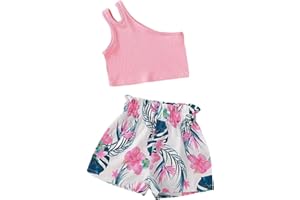 SoLu DAY8 Ensemble Ete Enfant Fille 1-6 Ans Tailleur Crop Top Une épaule Et Short Tropical Enfant Fille Chic Et Elegant Habillée Fluide Pas Cher Confortable Casual Vacances