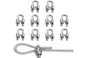 TERF® 10 Pcs Wire Rope Clip Clamps M5 for Ø 5mm (3/16") Rope Grip Galvanized Steel U Bolt Saddle Fastener for Rigging and Tension Cable Garden Tension Wire