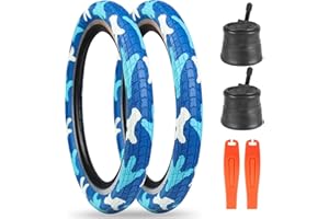 ZUKKA Lot de 2 pneus de vélo 20 x 2,125 - Bleus - 54-406 (20 x 2,125) - Pneus de vélo BMX avec chambres à air - Pour enfants - Bleu - 20" - Convient pour les vélos BMX pour enfants