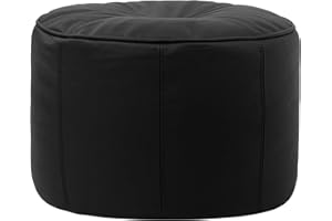 Icon Luciano Puff Reposapie Clásico de Cuero Auténtico, Negro, 43cm x 27cm, Cuero Lujoso Puff Reposapie para Adultos, Grande Sala de Estar Puff Reposapie con Relleno Incluido