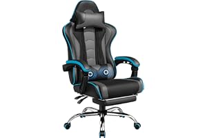 Yaheetech Gamingstol, ergonomisk gamerstol med massagefunktion, datorstol med fotstöd, kontorsstol, 90–135° ryggstöd, justerbar spelfåtölj, PC-stol, svart