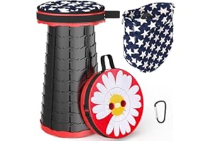 ALEVMOOM Tabouret Pliant Portable,Tabouret de Camping Tabouret Télescopique Portable avec Coussin Souple,Télescopique Tabouret Pliable avec Dessins Décoratifs pour La Pêche BBQ Charge 440 LB