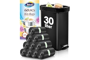 30 Liter 60 Counts Strong Trash Bags Garbage Bags by Teivio, Bathroom Trash Can Bin Liners, Medium Plastic Bags for home office kitchen, Black