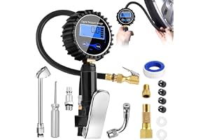 Däckpåfyllare med manometer, däckpåfyllare, däcktrycksmätare digital, exakt däcktrycksmätare för bil, motorcykel, cykel, last
