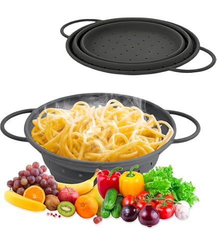 Lacor Égouttoir Pliable Silicone 20 Cm - Passoire Cuisine Avec Poignées Multifonction Gain De Place