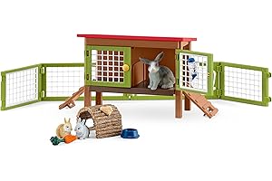 Schleich Farm World - 9PC Rabbit Hutch Playset with Cute Bunny Figurines and Accessories - Realistic Farm Animal Play Set Figures for Imaginative Play - Educational Toys for Children, Toddlers Ages 3+