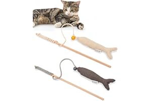 PiuPet® Cañas de Pescar para Gatos con Hierba gatera I Juguetes para Gatos interactivos con Hierba gatera I Elegante Juego de Pesca para Gatos I Gatos Accesorios
