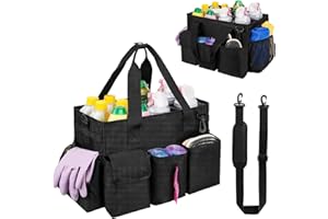 IVODEELA Sac de Nettoyage Portable,Organiseur de Fournitures de Nettoyage avec poignée,Bretelles et séparation Amovible,Organiseur d'outils de Nettoyage pour Nettoyeurs et Femmes de Ménage (Noir)
