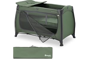 hauck Lit Parapluie Bebe Play N Relax Center, Inclus Niveau pour Nouveau-Né, Table à Langer, Sac de Transport, Ouverture Latérale XL, Pliable, Compact, de la Naissance à 15 kg - Vert Foncé