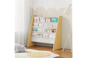 Rainbow Tree 4-Tier Children Sling Book Rack Bookshelf Wooden, Easy-to-Reach Storage for Books, Kids Book Rack Storage Bookshelf with Deep Sleeves, Ideal for Playrooms & Homeschooling (Little Star)