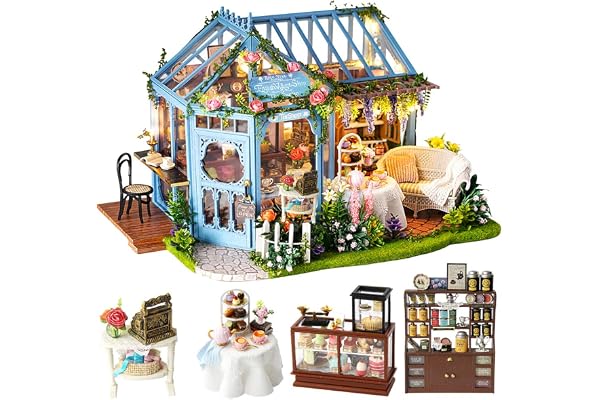 CUTEBEE Miniature avec des Meubles de Maison de poupée, kit DIY Dollhouse en Bois Ainsi Que la poussière et Le Mouvement de la Musique, 1:24 Salle créative pour l'idée Cadeau Saint Valentin
