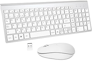 GALENMORO Español Teclado y Ratón Inalámbrico - QWERTY USB Teclado Inalámbrico Compactom Ergonómico Ratón Inalámbrico Portátil para PC/Laptops/Smart TV - Blanco