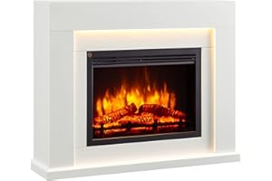 RICHEN camino elettrico Elektra | Caminetto elettrico a pavimento con effetto fiamma 3D | Riscaldamento elettrico 2000 W | Focolare con telecomando, timer, termostato | Bianco