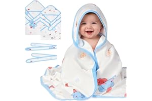 AYESY Toallas de Baño Bebe, 2 Piezas 100% Algodón Baño con Capucha 85 * 85cm, Capa de baño Suave y Absorbente para 0-3 Meses, Toallas Bebe de Animales, Regalos para Bebes Recién Nacidos Azul