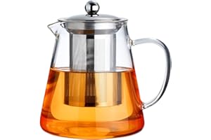 PARACITY Glass Teapot Stovetop 550ml/18.6 OZ, with Borosilicate Clear Tea Pot, with Removable 18/8 Stainless Tea Infuser, Teapot Blooming and Loose Leaf Tea Maker Tea Brewer for Camping, Travel