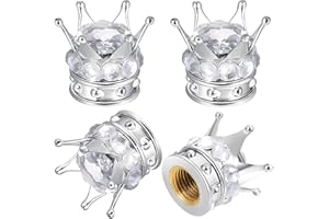 FRIENDA 4 Tapas de Válvula Brillante Cubiertas de Casquillos de Neumático de Coche de Corona de Diamante Artificial de Cristal Hecho a Mano Cromados, Atractivos Accesorios a Prueba de Polvo (Negro) (White)