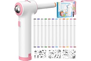 YAOBLUESEA Set di pennarelli per aerografo, con 12 pennarelli a doppia punta, 3 stencil, 1 aerografo, rimozione del colore lavabile, per bambini, pittura artistica e fai da te (Rosa)