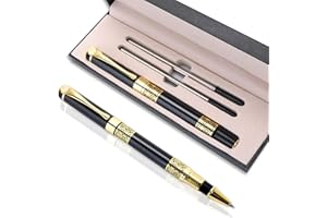 cobee Stylo à bille de luxe, 1,0 mm Business métal avec 2 recharges Stylo à encre noire Stylo roller à écriture lisse Stylo à bille fantaisie Cadeau pour homme femme Signature Executive (Noir)