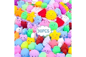 POWLYB 90pcs Squeeze Toys Squishy Giocattoli, anti-stress, Giocattoli Antistress da Spremere Morbidi, Regalo di Natale, Regalini Fine Festa Compleanno, Stili e Colori Casuali