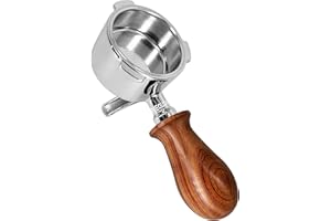 NEOUZA Portafiltro per espresso da 51 mm, compatibile con macchina da caffè DeLonghi Dedica EC685 ECF01, mini manico in legno, cestello non pressurizzato, doppi beccucci (manico H1)