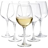Amazon Basics White Wine Glasses with Stem, Set of 6, 340 ml, Dishwasher Safe