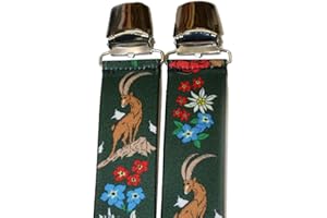 GENERISCH Reggola per pantaloni STEINBOCK GAMS pregiato, ENZIAN ADLER MURMELTIER WANDERER ALPINIST by www.vienna-fashion.at AUSTRIA - 35 mm di larghezza a forma di H con 4 clip extra forti (Capricorno verde)