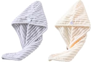 MTBRICEY Toallas para el Cabello de Microfibra Toallas de Turbante para el Cabello con Botones Toalla de Secado para el Cabello Súper Absorbente Turbante Anti-frizz Twist Tapas de Pelo Seco para Baño (2Pcs E)