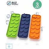 Beylini 3'l&uuml; Set Buz Kalıbı Kapaklı 12 B&ouml;lmeli Kolay Doldurulabilir Yapışmaz Basit&ccedil;e &Ccedil;ıkarılır Yeni Nesil Silikon Bas &Ccedil;ıkar B