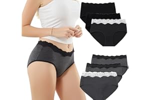 EKSHER Culotte Femme Coton Lot de 6 Sexy Slip en Dentelle Taille Midi Hipster sous-vêtement Shorties Doux
