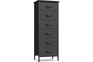 COWISH Tall Dresser with 6 Drawers, Vertical Bedside End Table and Chest of Drawers for Bedroom, Black Furniture with Fabric Drawer Nightstand Organizer Unit in Living Room, Closet, Entryway, Hallyway