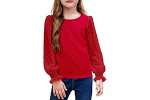 Arshiner Camisa de Manga Larga para niña con puños Fruncidos y Lunares suizos, Linda Camiseta con Cuello Redondo, Blusa para niñas de 5 a 12 años