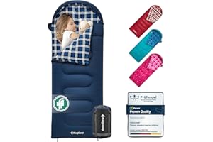 KingCamp Saco de Dormir Infantil de Franela de algodón - Cálido y cómodo para niños de 10 a 12 años (hasta 145 cm) - Camping Accesorios, Viajes y Actividades de Invierno al Aire Libre