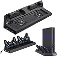 EEEKit Cooling Fan for PS4, PS4 Stand Cooler with Dual Controllers Charging Dock and 2 Fans Cooling Station with USB HUB