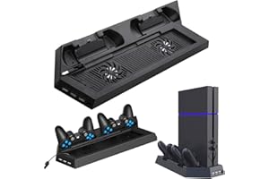 EEEKit Cooling Fan for PS4, PS4 Stand Cooler with Dual Controllers Charging Dock and 2 Fans Cooling Station with USB HUB