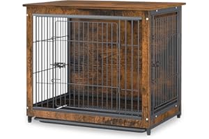 BingoPaw Gabbia per cane da interno: Kennel cane Mobile per cani Gabbia per cani in Legno e Metallo Casetta cane interno Gabbia da arredamento - Taglia piccolo con vassoio, Marrone Vintage 63x51x59cm