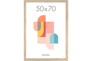 ACAZA Cadre Photo 50 x 70 cm, En Bois MDF et Verre Acrylic, Pour Photos, Posters et Puzzles, Décoration Murale, Portrait et Paysage, Chêne Clair