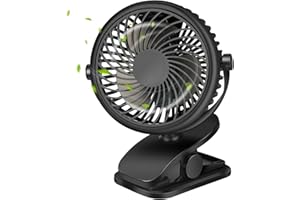 GMGXX USB Ventilator, Tragbarer 4800mAh Akku Ventilator, Mini Ventilator mit Clip & 3 Geschwindigkeiten, 720°Drehbarer Ventilator Leise für Schlafzimmer, Büro, Auto, Camping, Kinderwagen