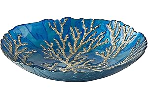 Anton Studio Designs - Decorative Bowl - Large Table Decoration Bowl - Diameter: 32cm - Decorative Glass Bowl for Home Decor - Gold Coral