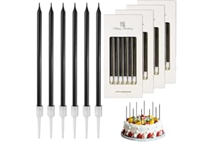 ‎LFBEST 24 Stück Geburtstagskerzen Kuchen Schwarz, Dünn und Lang, Geruchsfrei, Ungiftig, Mit Ständer, für Dekorative Geburtstag Hochzeit Party, Geburtstagskerzen für Torte(Schwarz)