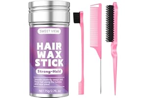 SWEET VIEW Hair Wax Stick & Slick Back Hair Brush for Tame Flyaways, Frizz, Sleek Ponytail, Buns | Pomade/Balm/Gel Stick for Woman, Styling Accessories for Girls, Kids