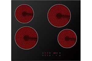 Cookology CET601 60cm Ceramic Hob - 4 Zone 6000W Electric Hob - Touch Control Panel - 9 Power Levels - Residual Heat Indicators & Child Lock
