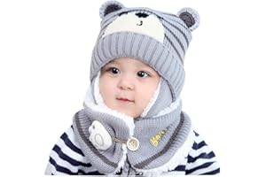 YONKOUNY Conjunto de Bufanda y Gorro de Punto para Bebe Niño Niña Linda Suave Sombrero Otoño Invierno Caliente Gorro con Bufanda de Lana Beanie Hat