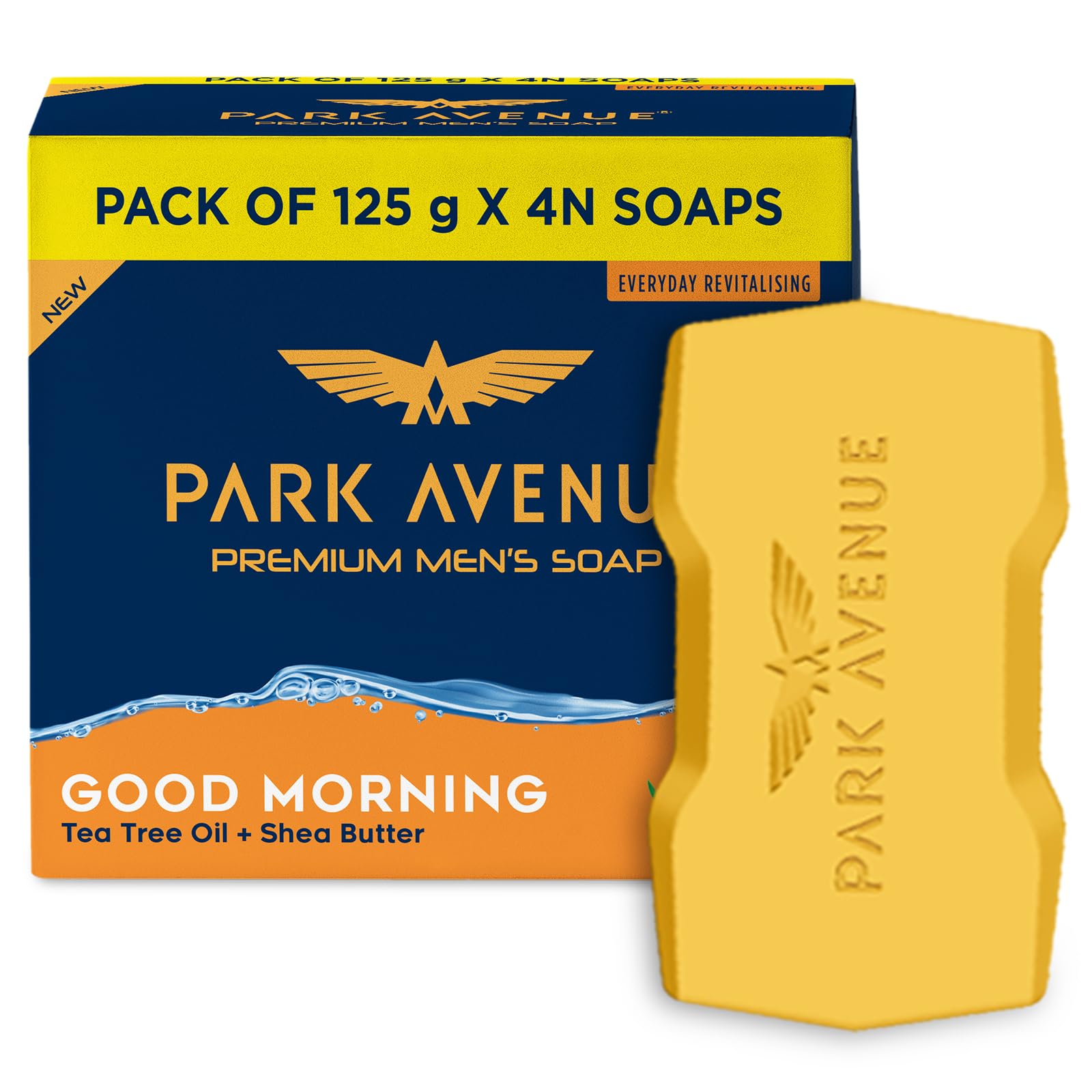 Park Avenue Premium Men’s Soaps for Bath – Good Morning | 125g (Pack of 4) | Enriched with Tea Tree Oil & Shea Butter | Grade
