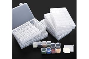 Diamond Painting Zubehör Boxen,ilauke 5 x Aufbewahrungsboxen mit 28 Fächern,Sortierbox für Stickerei Zubehör mit Organizer-Tasche und Aufkleber für Perlen Nailart Schmuck Organizer DIY Kunst Handwerk